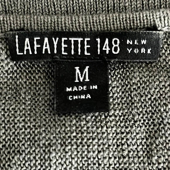 Lafayette 148 100% Linen Batwing V Neck Sweater in Gray - Size Medium - Picture 4 of 6